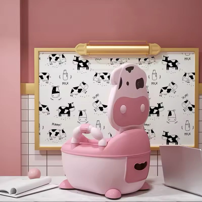 Cow-Themed Kids’ Potty Training Seat with Backrest & Arm Support